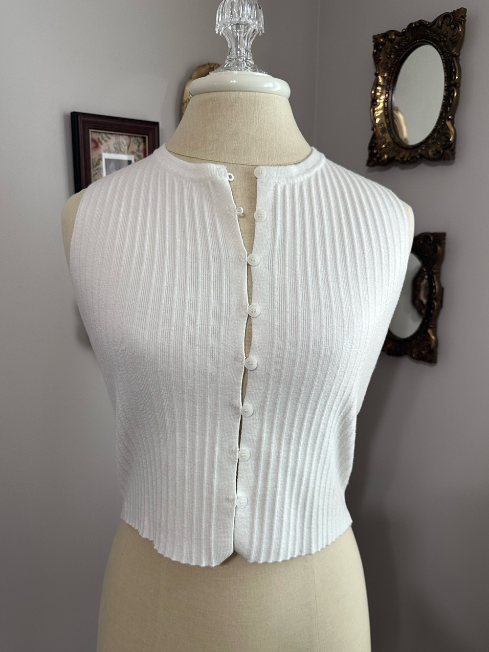 Song of Style White Ribbed Button-Front Crop Tank